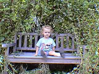 emma on the garden bench